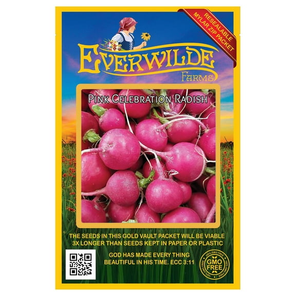 Everwilde Farms - 500 Pink Celebration Radish Seeds - Gold Vault Jumbo Bulk Seed Packet