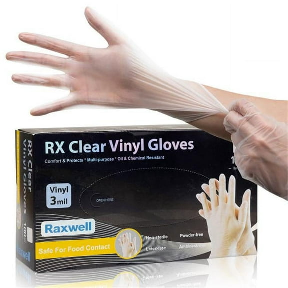 Vinyl Disposable Gloves, Clear - 3 Mil - Large - 100 Count per Box