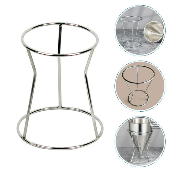 WASHWEPE 1Pc Reusable Funnel Stand Silver Triangular Stainless Steel for Baking Tools