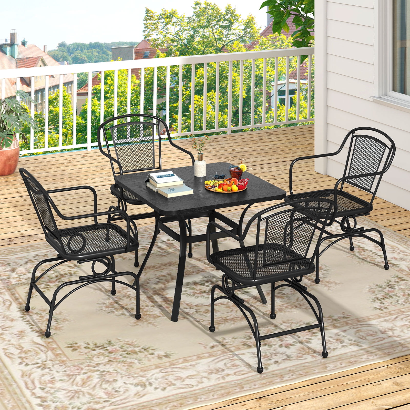 Gymax Patio Rocking Chairs Set of 4 w/ Metal Mesh Backrest & Seat Armrests Gentle
