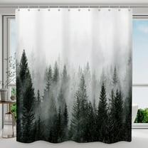 SIXLON Forest Pattern Shower Curtain with Hooks, Dark Green Polyester Bathroom Curtain, 72" x 72"