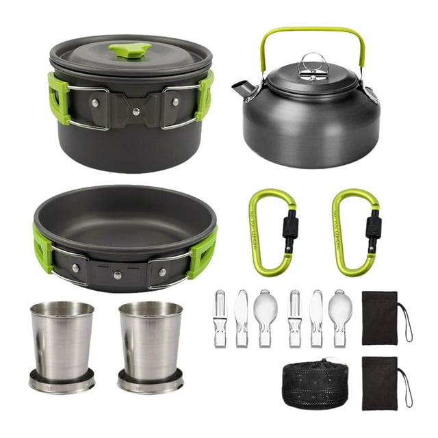 Kit de utensilios de cocina para acampar, olla para acampar, utensilios de cocina fáciles de limpiar, multifuncionales Verde