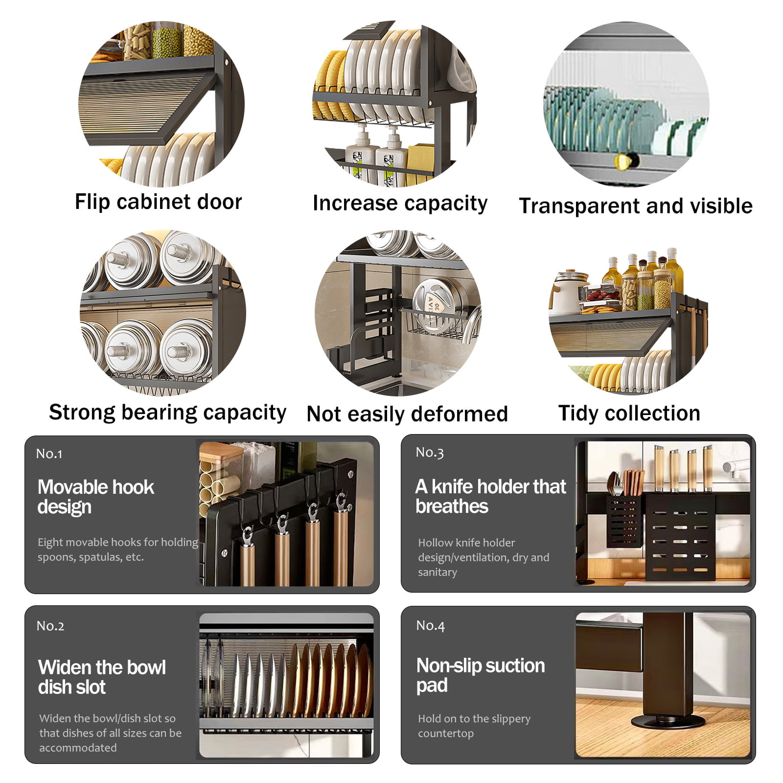 Overthe Sink Dish Rack, Over the Sink Drying Rack with Cover, Dish Drying Rack Over Sink for Bowls and Cutlery, Dish Holder Organizer for Kitchen Counter Storage (Black, 25.6" Length）