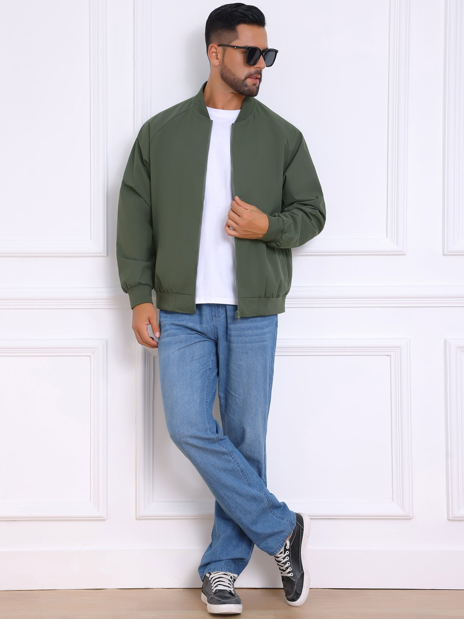 DARING DIVA Casual Stylish Lightweight Full Zip Up Bomber Jacket L Green