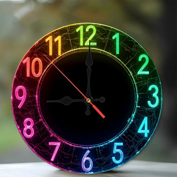 Stylish LED Neon Wall Clock for Home Decor And Office(1) 10-Inch Silent Wooden Wall Clock, Battery Operated (AA Batteries Not Included), Artistic Home Decor