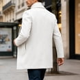thumbnail image 6 of Yertdoel Pea Coats for Men Solid Lapel Wool Blend Trench Coat Button Front Mid Length Fashion Warm Outerwear with Pockets, M-3XL, 6 of 8
