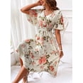 thumbnail image 6 of Floral Print Women's Spring Summer Dress - V-Neck Wrap, Waist-Gathered Midi, Romantic Elegant Vacation Style, 6 of 6
