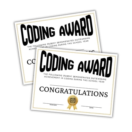 Coding Award Certificate 30pk 8.5x11 Club Contest High School Achievement Computer Science Literacy Programming STEM