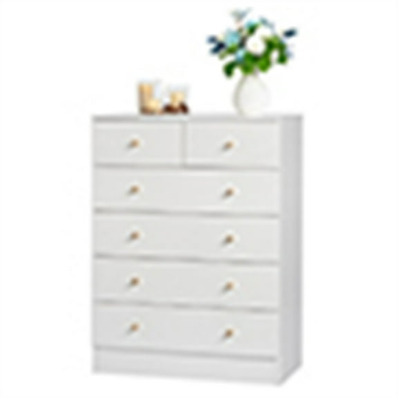 YYAo Drawer Dresser, Five Layers and Six Drawers Chest of Drawers Matte Gold Handles, Storage Cabinet, White