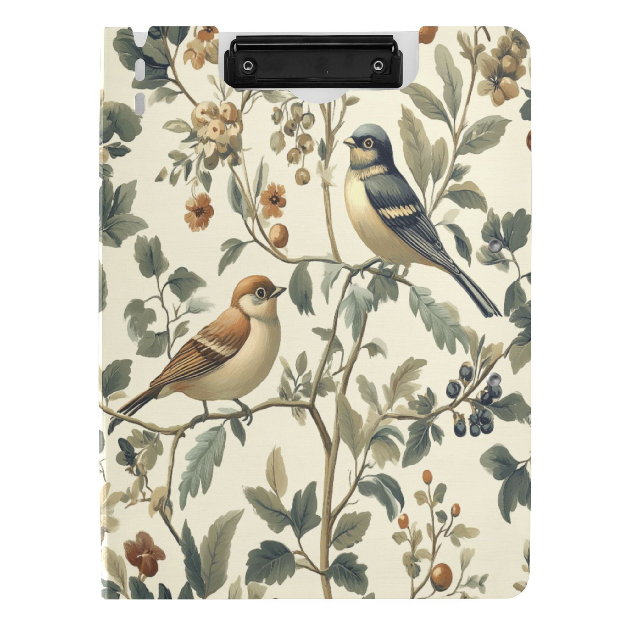 FORMRS A4 Clipboard Folder with Pen Holder Horizontal Foldable School Office Binder, Green Birds