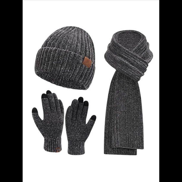 Conjunto de 3 Piezas de Gorro, Bufanda y Guantes de Punto Universales de Invierno para Adultos, Mujeres y Hombres. Negro Talla Única