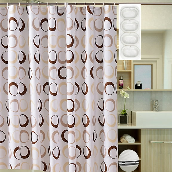 Modern Shower Curtain Beige and Brown Circle Geometric Pattern 59" x 79" Waterproof Polyester with 16 Hooks