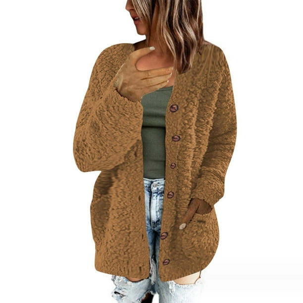 Suéter abrigo mujer casual talla grande suéter bolsillos ropa exterior botones cárdigan abrigo mujer abrigo