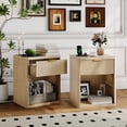 thumbnail image 1 of Fluted Nightstand Set of 2, Bedside Table Built-in Charging Station, Featuring 1 Drawer & Open Storage Space, Metal Handles & Curved Edge Design, Mid Century Modern Night Stand, Bedroom, Living Room, 1 of 7