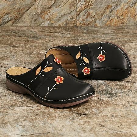 

Women Gracosy Clogs Shoes Leather Loafers Slip On Mules Antil Slip Beach Sandals