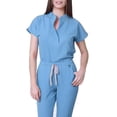 thumbnail image 3 of ASDFVBKG Uniforms Scrubs Set for Women Crew Neck Snap-Front Short Sleeve Jogger Suits with Multi Pockets Stretch Top & Pants 2025 Nurse Uniform Casual Workwear Scrub Sets Light Blue L, 3 of 5