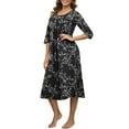 thumbnail image 3 of DreamFish Long Nightgowns for Women 3/4 Sleeve Sleepshirts Loungewear Pleated Casual Sleepwear Loose House Dress, 3 of 5