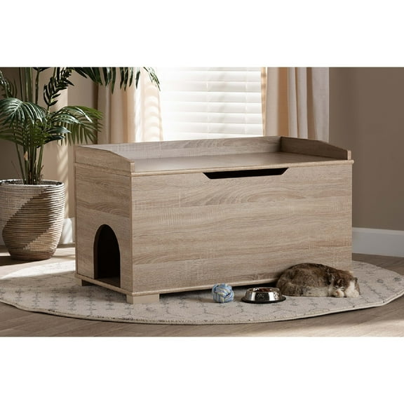 Baxton Studio Mariam Modern and Contemporary Oak Finished Wood Cat Litter Box Cover House
