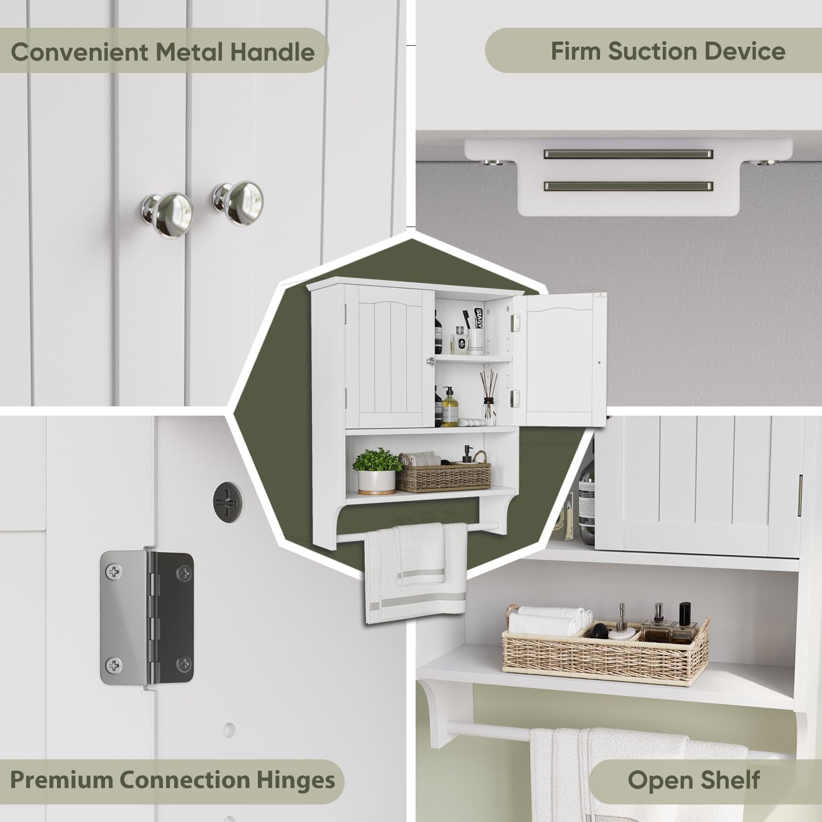 Algherohein Bathroom Medicine Cabinet with Shelf and Towels Bar,over the Toilet Storage,White Large