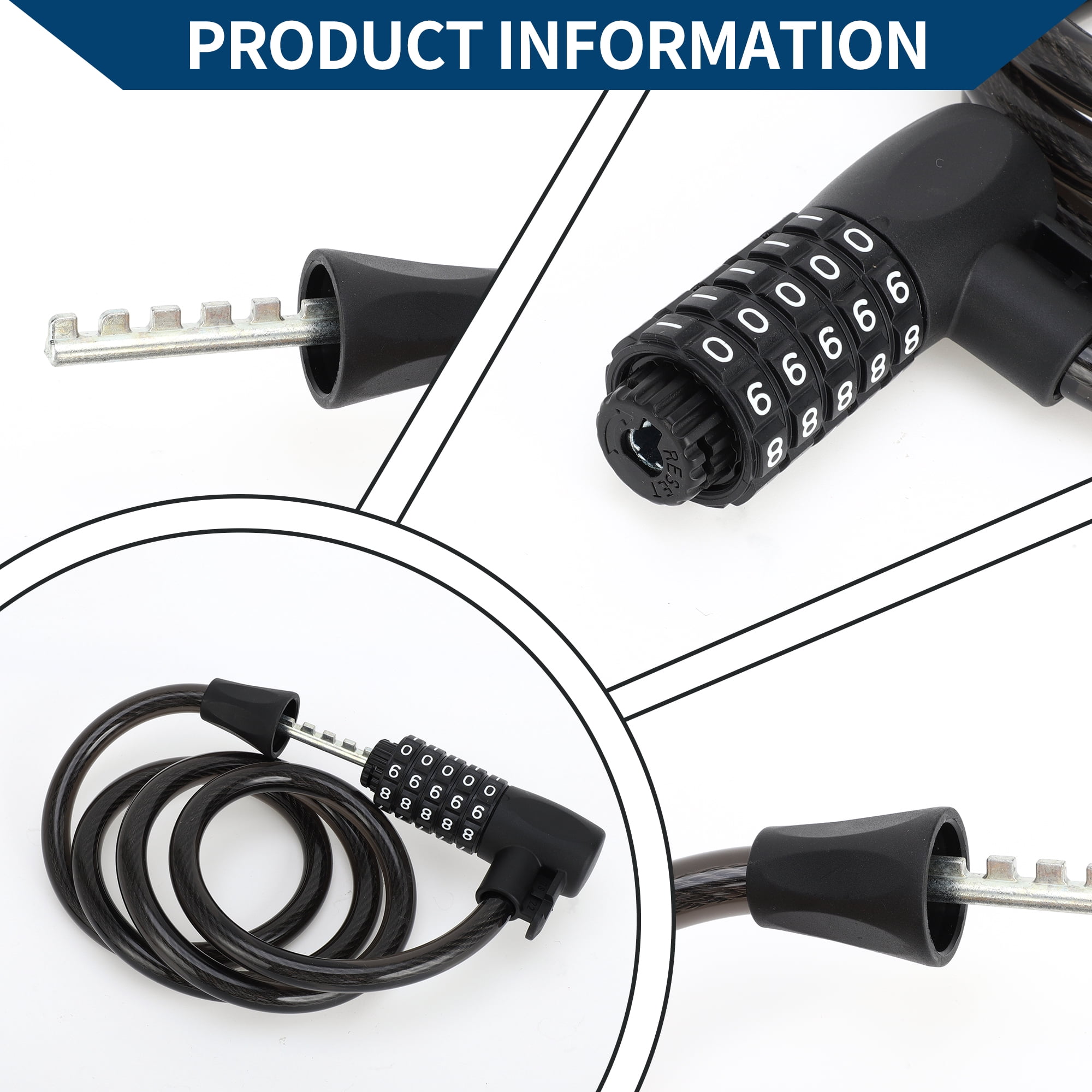 Unique Bargains Extended Bike Cable Lock Spiral Lock Heavy Duty Resettable 5 Digit Bike Lock Steel 122cm Black 1 Pc