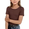 thumbnail image 2 of Dwellite Short Sleeve Shirts for Girls Crewneck T-Shirts Summer Tops Basic Tees 3-14 Years Coffee 150, 2 of 8