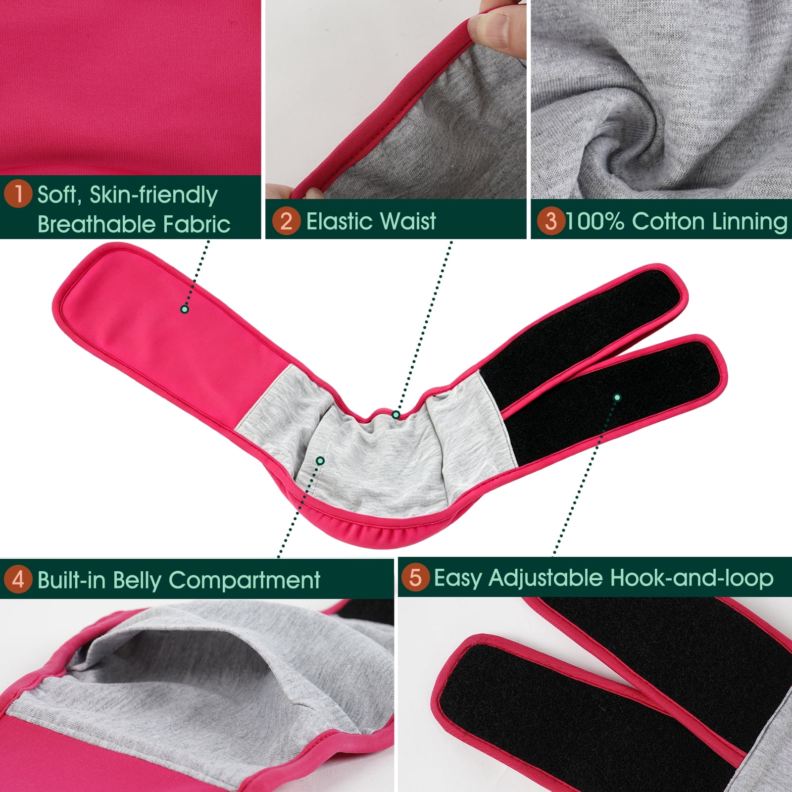 Kuoser Reusable Dog Diaper, Period Pant for Females in Heat & Incontinence Wrap for Males, Washable, Rose-Red, S (1 Pack)