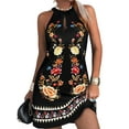thumbnail image 1 of FASHIONWT Casual Floral Print Halter Neckline Mini Women Sun Dress, 1 of 4