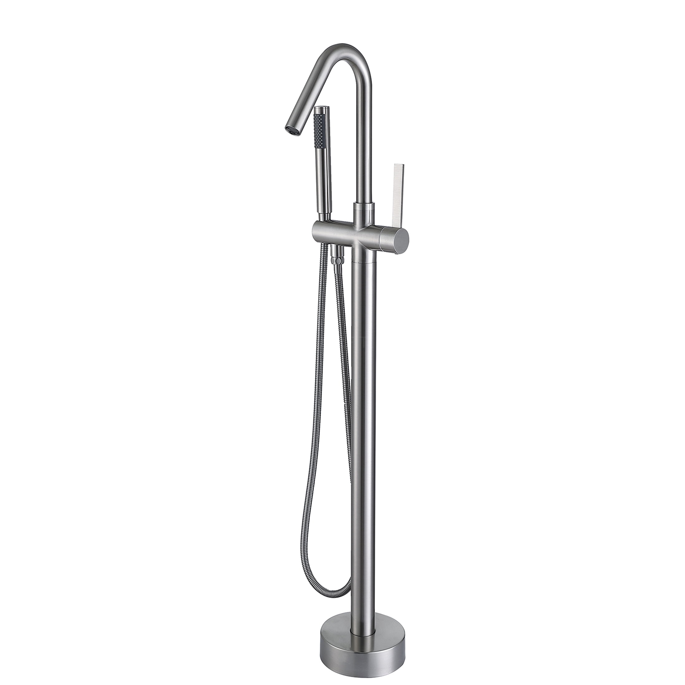 JERFIT Brushed Nickel Freestanding Bathtub Faucet with Hand Shower, 3.9 GPM High Flow Modern Tub Filler