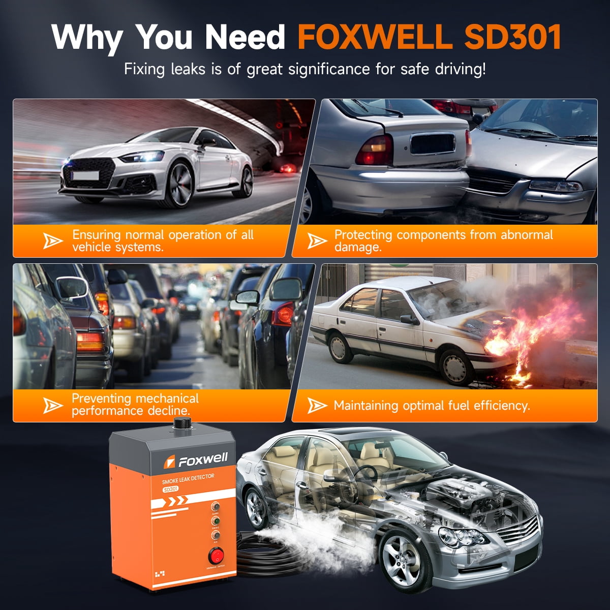 FOXWELL SD301 (Upgrade of SD201) Automotive Smoke Leak Detector with Built-in Air Pump, Car EVAP Smoke Machine Fuel Oil Pipe Leak Detector Diagnostic Tool