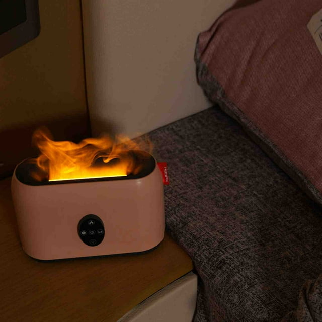 Difusor y humidificador de aceites esenciales de aromaterapia de 200 ml con apagado automático, 4 temporizadores y luz nocturna con efecto llama para dormitorio, oficina y hogar.