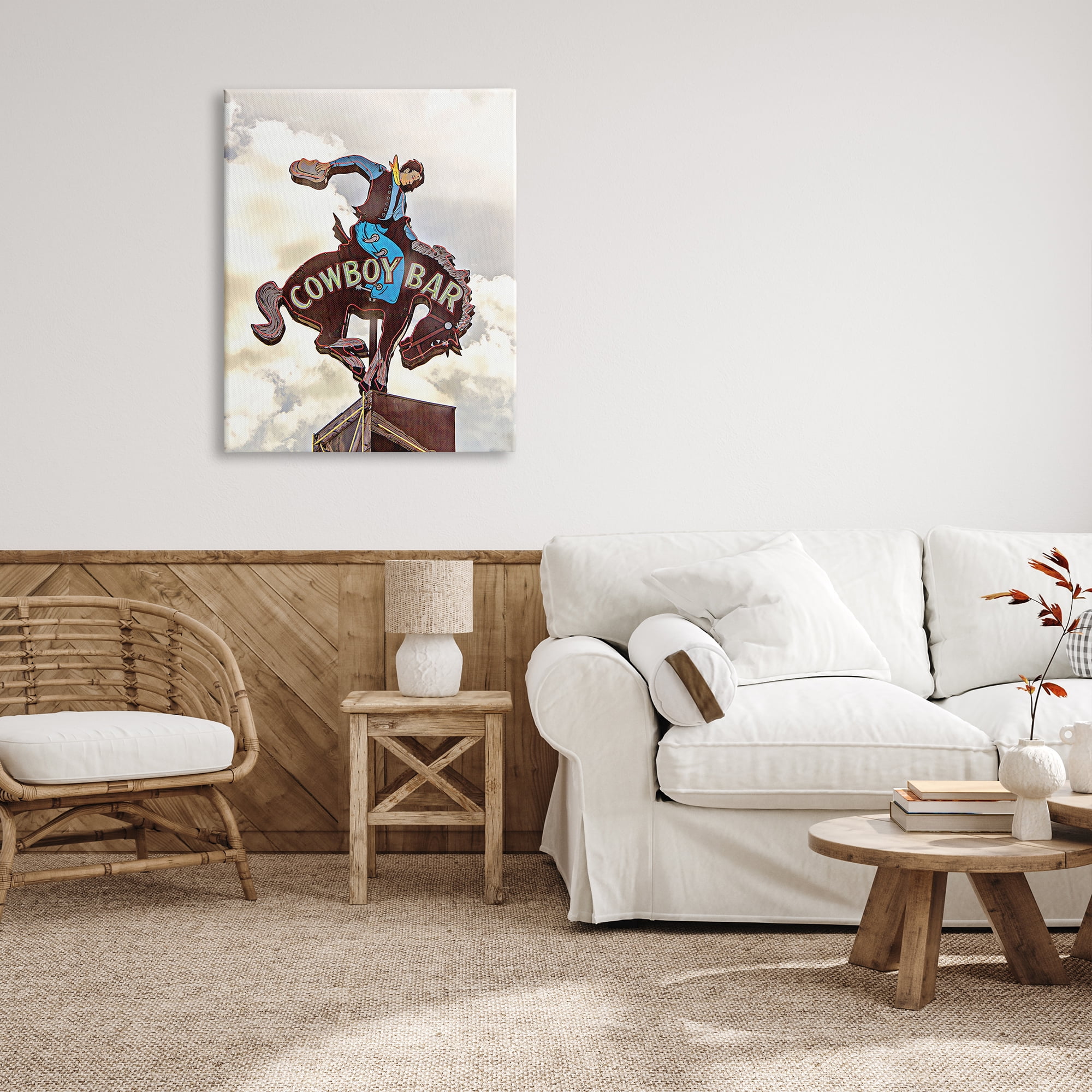 Stupell Industries Western Cowboy Bar Sign Abstract Painting Gallery Wrapped Canvas Art Print Wall Art, 30 x 40