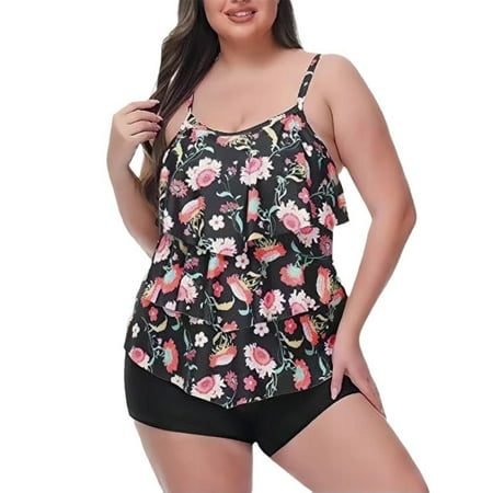 Yufatyle Womens Bikini Swimsuit Coverup for Women Plus Size Tropical Print Bathing Suit Cover Up for Women  Red-XL