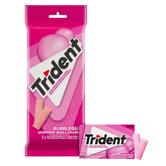 Trident, Multipaquet de Gomme balloune sans sucre- Paquet de 3 (42 Morceaux) 3 Paq (14 pcs ea), 42ct