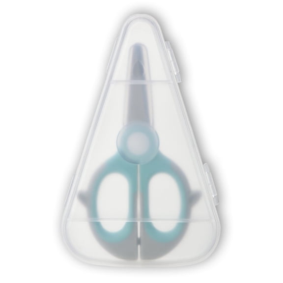 Portable Baby Food Scissors with Safety Lock and Travel Case for Cutting Fruits and Vegetables in Blue