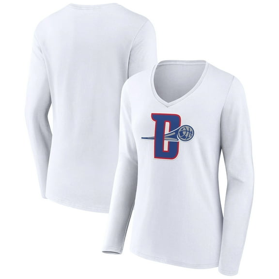 Women's White Detroit Pistons Alternate Logo V-Neck Long Sleeve T-Shirt