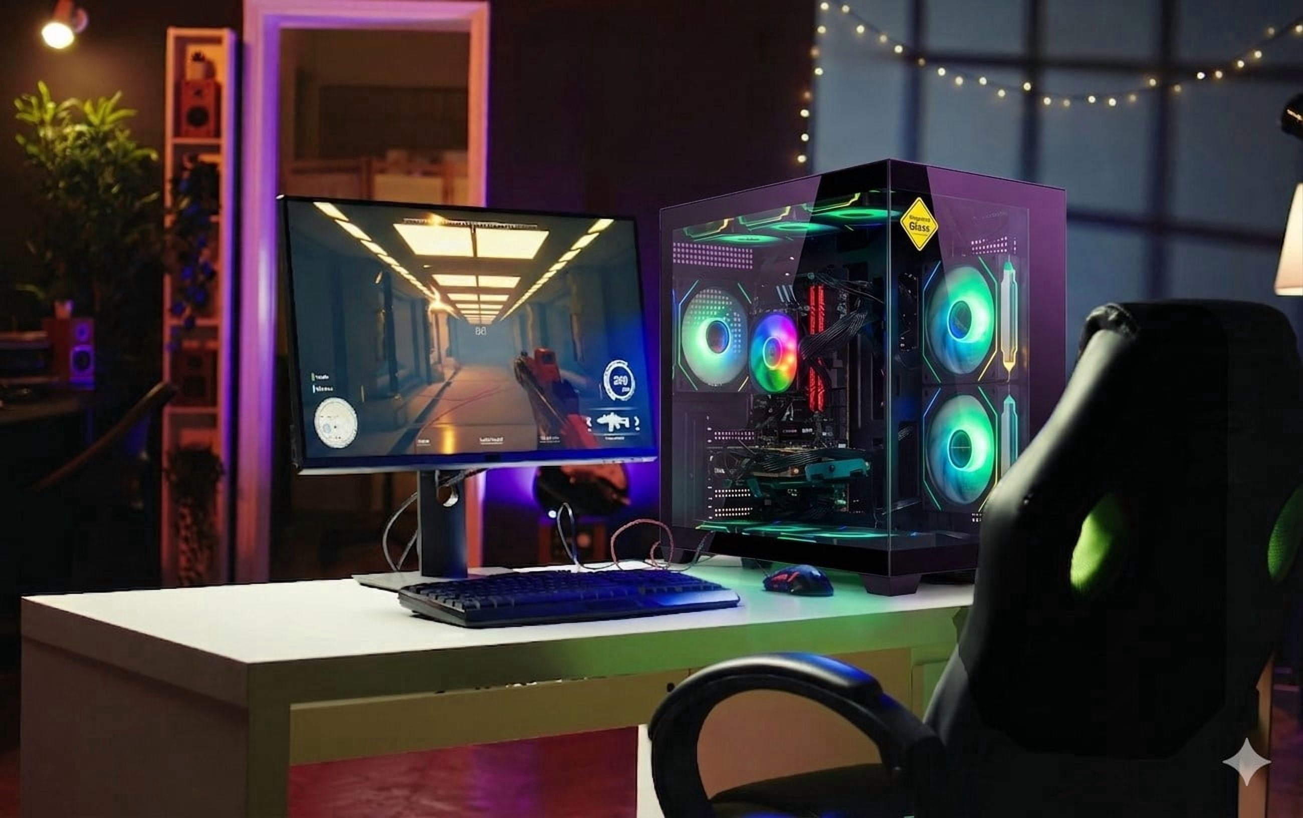 Prebuilt Gaming PC Desktop i7-8700 GTX1050 16GB DDR4 RAM 400GB NVMe SSD + 1TB HDD WiFi 6 BT5.4 Win11 9x ARGB Fan RGB Keyboard & Mouse