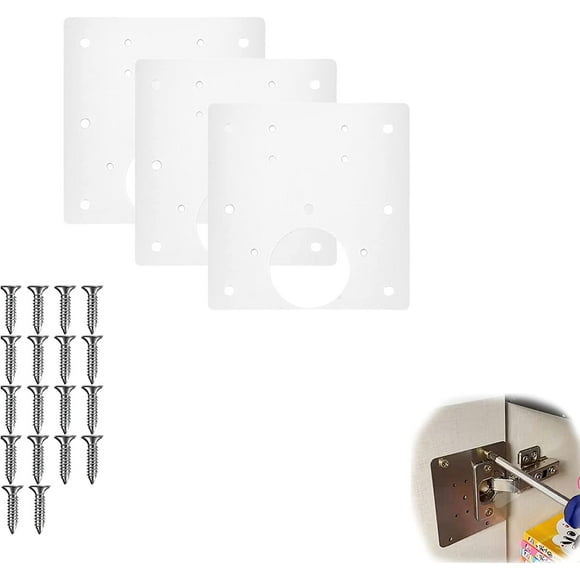 Zhuge Kit de placa de reparación de bisagras, reparación de paneles de puertas de acero inoxidable con bisagras,bisagra de gabinete oculta de fácil montaje (3 piezas)