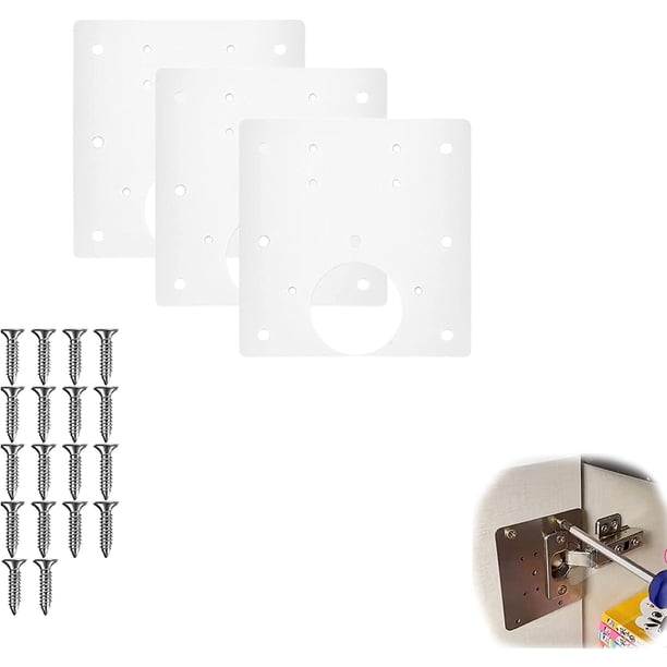 Zhuge Kit de placa de reparación de bisagras, reparación de paneles de puertas de acero inoxidable con bisagras,bisagra de gabinete oculta de fácil montaje (3 piezas)