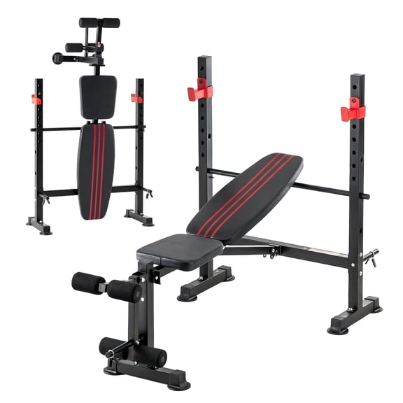 CONCETTA Adjustable Weight Bench Set, Foldable Bench Press with Leg Developer, 650 LBS Heavy-Duty Space Saving Workout Set for Small Apartments Strength Training Black & Red