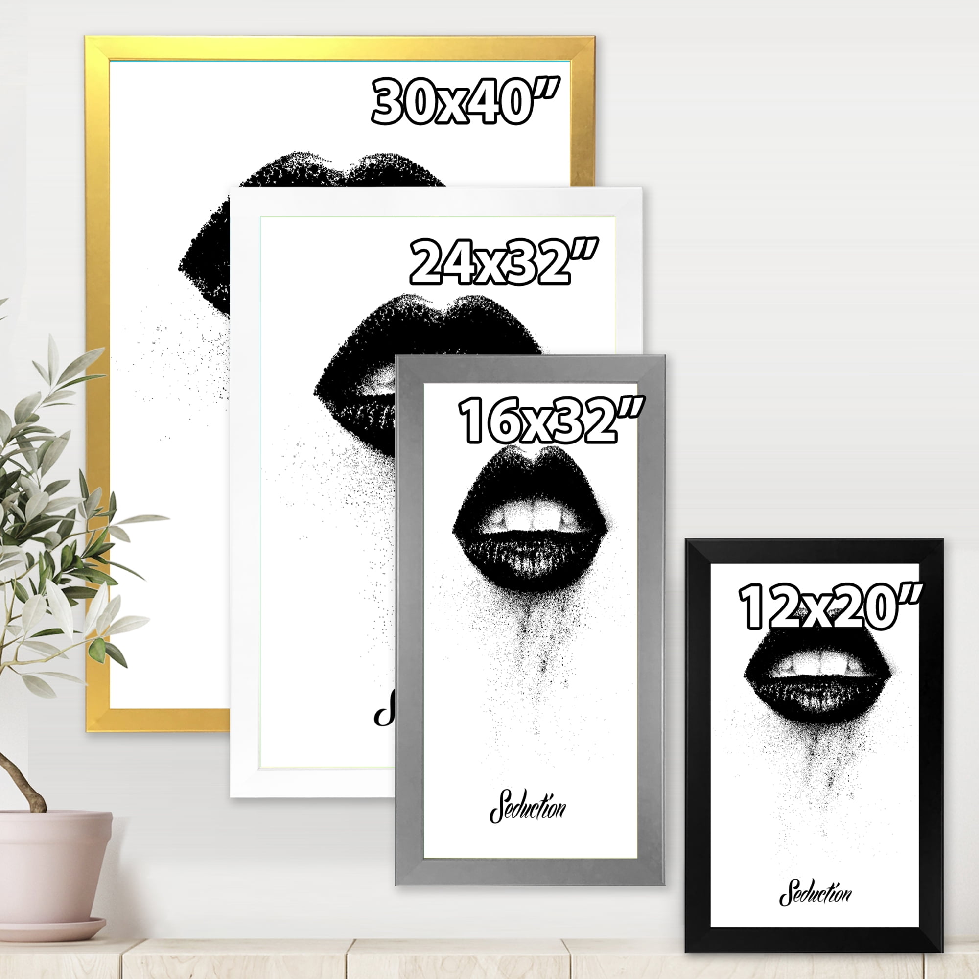 Designart 'Monochrome Black Female Lips' Modern Framed Art Print