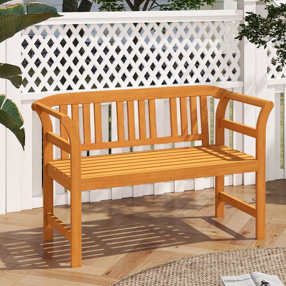 Gymax 47'' Outdoor Loveseat Bench w/Curved Armrests for Backyard Front Porch Deck