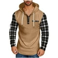 thumbnail image 2 of ZRGHAOYLQ Patchwork Plaid Long Sleeve Hoodie Plus Size Men Big and Tall Hoodies Drawstring Button Up Shirt with Pocket Khaki L, 2 of 4