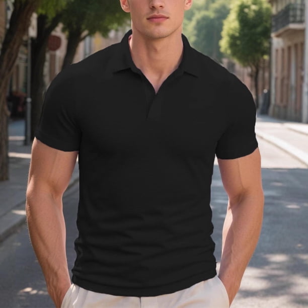 Blusa y camisa de manga corta con cuello vuelto para hombre, blusa de verano informal de color liso de manga corta, blusa de moda para hombre, blusa de poliéster.