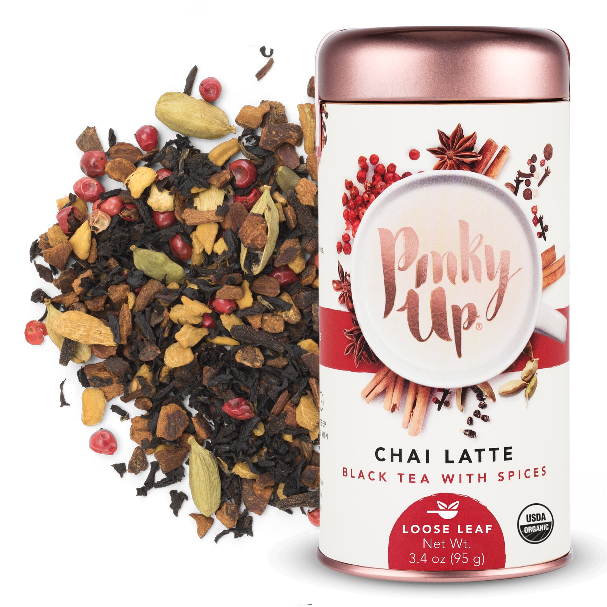 Pinky Up Chai Latte Loose Leaf Tea | Whole Leaf Organic Black Tea, 40-60mg Caffeine Per Serving, Naturally Calorie Free & Gluten Free | 2.5 Ounce Tin, 25 Servings