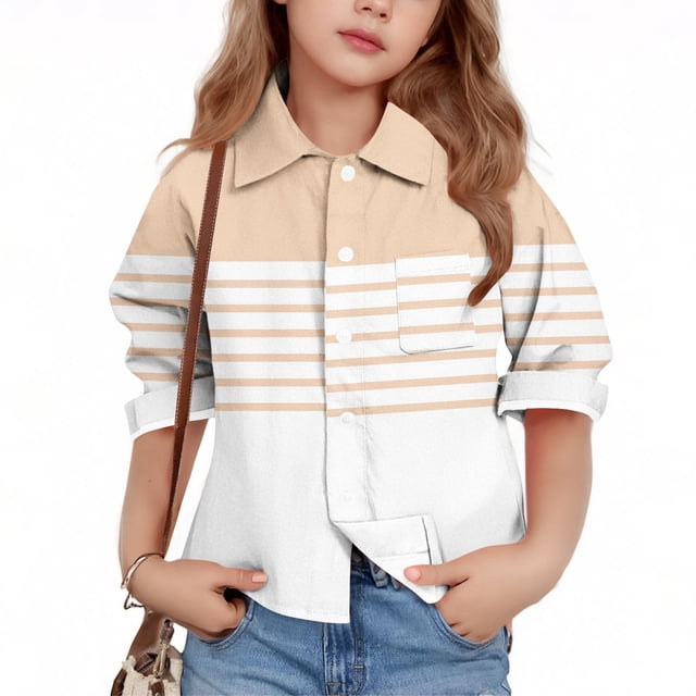 YUNAFFT Chemise à Rayures pour Enfants Col Manches Longues Décontractée Printemps Été Style Y2K