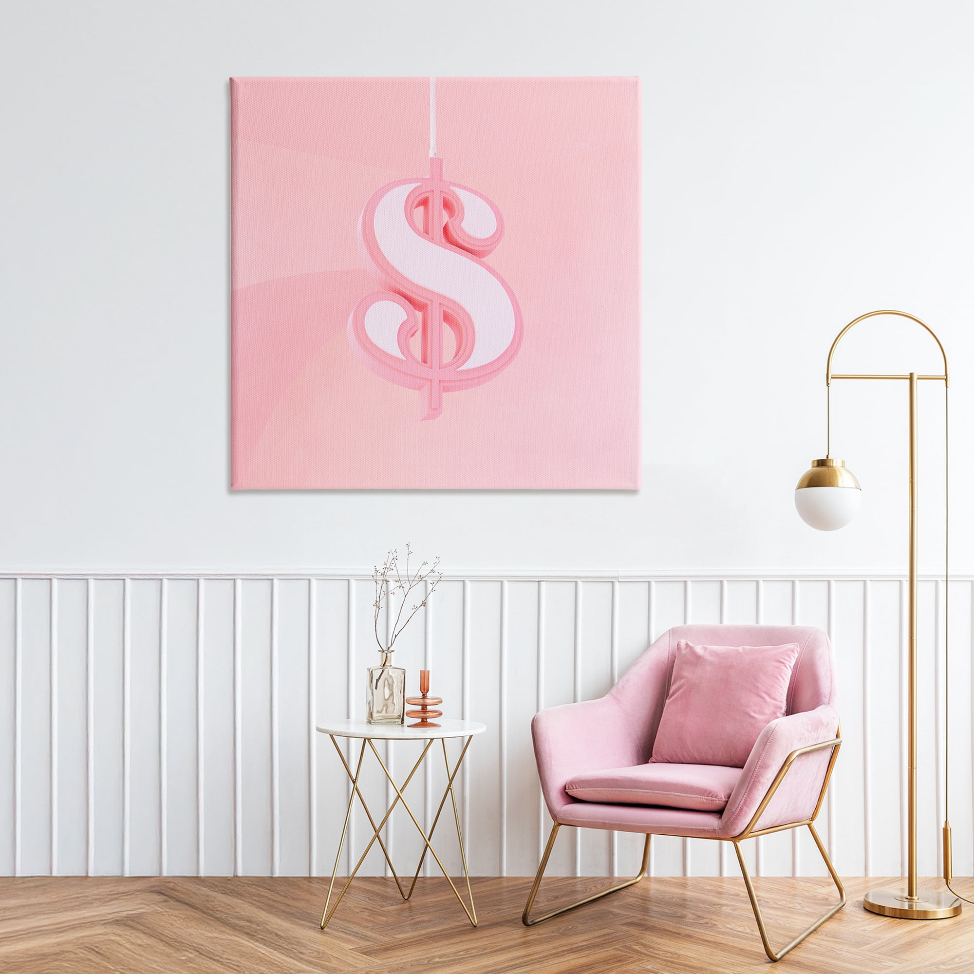 Pink Pastel Dollar Sign Canvas Wall Art, design by LISH Creative