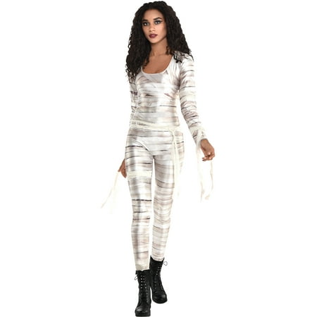 Party City Mummy Catsuit Halloween Costume for Women, White, Standard