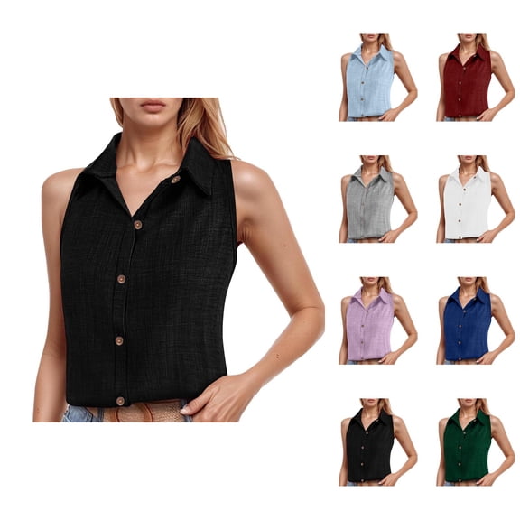 Tank Tops for Women Lightweight Cotton Linen Button Down Collared Sleeveless Shirt Dressy Casual Work Shirts