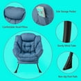 thumbnail image 4 of Resenkos Modern Accent Sofa Chair with Folding Footrest and Side Pocket, Fabric Lazy Chair Large Accent Chair with Steel Frame and Side Pocket for Living Room, Bedroom, Dorm, Navy, 4 of 9