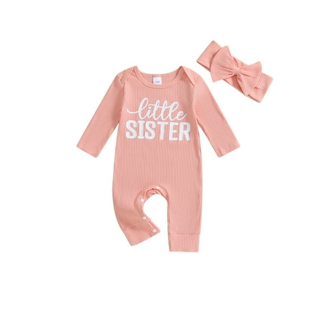 

Loalirando Baby Jumpsuit Long Sleeve Crew Neck Letter Print Romper with Headband